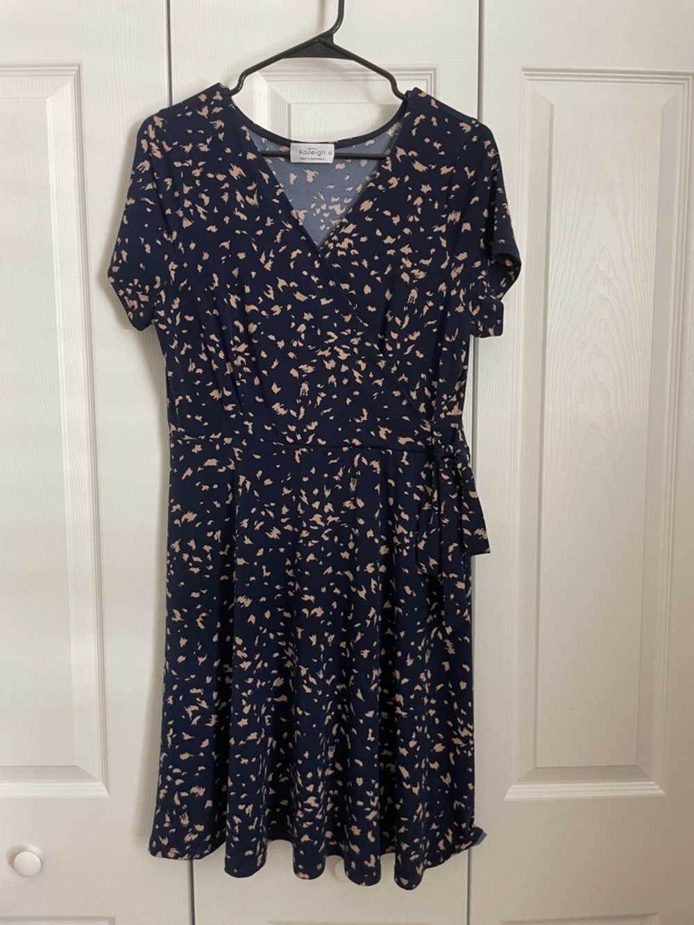 Kaileigh Navy Midi Wrap Dress with Soft Pink Print